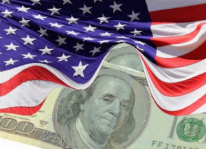 United States flag and currency.