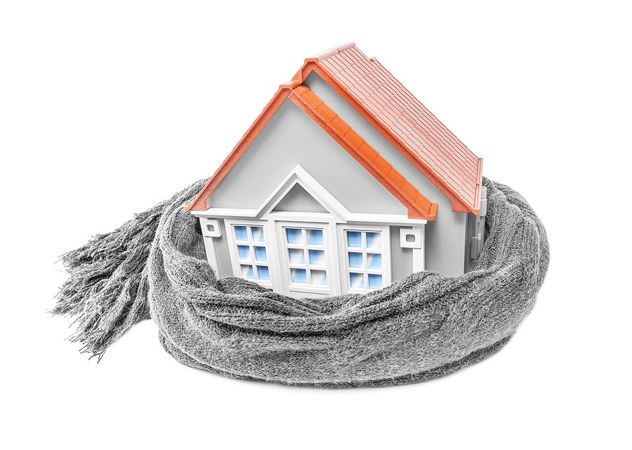 Home wrapped in grey scarf.